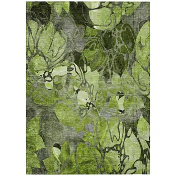 10' X 14' Fern Green and Gray Abstract Washable Indoor Outdoor Area Rug