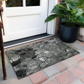 2' X 3' Gray Abstract Washable Indoor Outdoor Area Rug