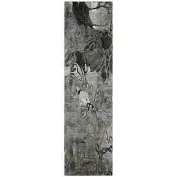 2' X 8' Gray Abstract Washable Indoor Outdoor Runner Rug