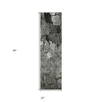 2' X 8' Gray Abstract Washable Indoor Outdoor Runner Rug