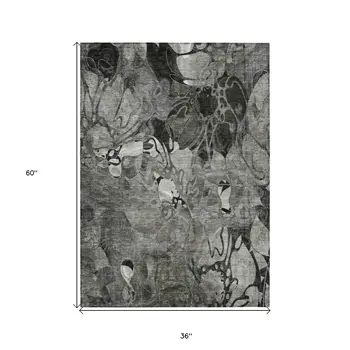 3' X 5' Gray Abstract Washable Indoor Outdoor Area Rug