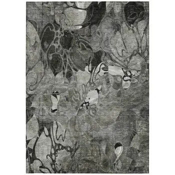 3' X 5' Gray Abstract Washable Indoor Outdoor Area Rug