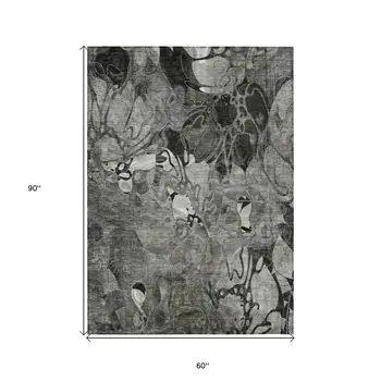5' X 8' Gray Abstract Washable Indoor Outdoor Area Rug