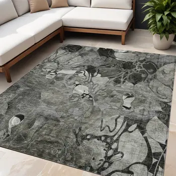 5' X 8' Gray Abstract Washable Indoor Outdoor Area Rug