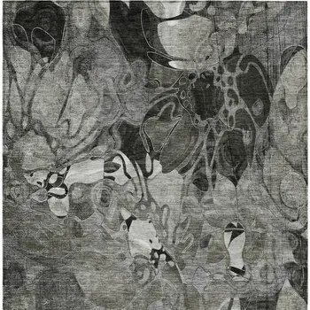 10' X 14' Gray Abstract Washable Indoor Outdoor Area Rug