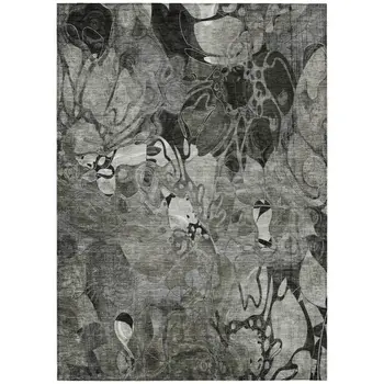 10' X 14' Gray Abstract Washable Indoor Outdoor Area Rug