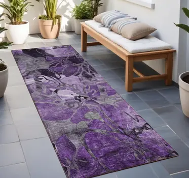 2' X 8' Purple Abstract Washable Indoor Outdoor Runner Rug