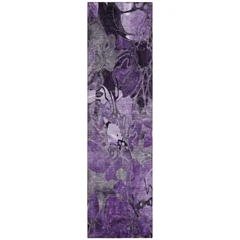 2' X 8' Purple Abstract Washable Indoor Outdoor Runner Rug