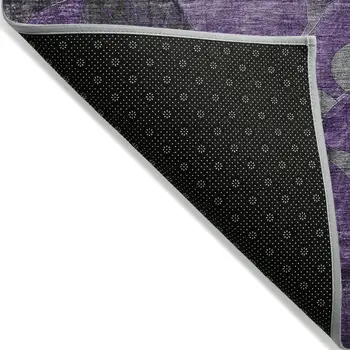 2' X 8' Purple Abstract Washable Indoor Outdoor Runner Rug