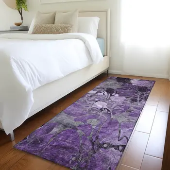 2' X 8' Purple Abstract Washable Indoor Outdoor Runner Rug