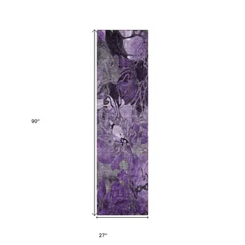 2' X 8' Purple Abstract Washable Indoor Outdoor Runner Rug