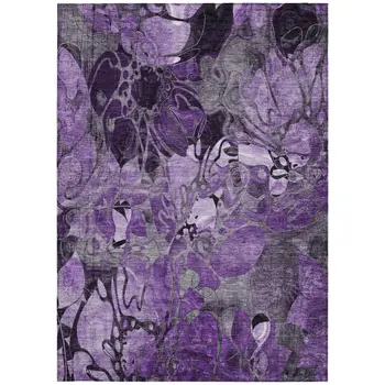 3' X 5' Purple Abstract Washable Indoor Outdoor Area Rug