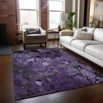 3' X 5' Purple Abstract Washable Indoor Outdoor Area Rug