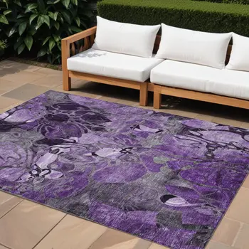 9' X 12' Purple Abstract Washable Indoor Outdoor Area Rug