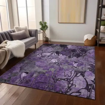 9' X 12' Purple Abstract Washable Indoor Outdoor Area Rug
