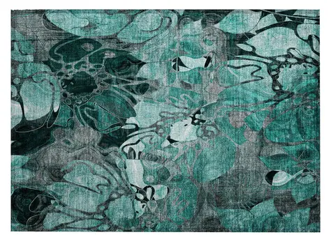 2' X 3' Teal Black and Gray Abstract Washable Indoor Outdoor Area Rug