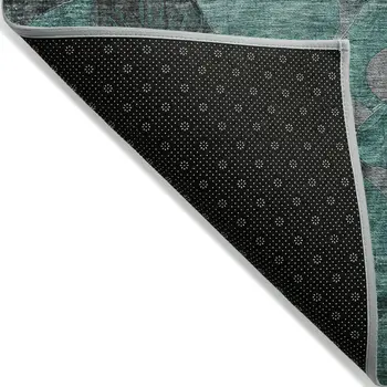 2' X 3' Teal Black and Gray Abstract Washable Indoor Outdoor Area Rug