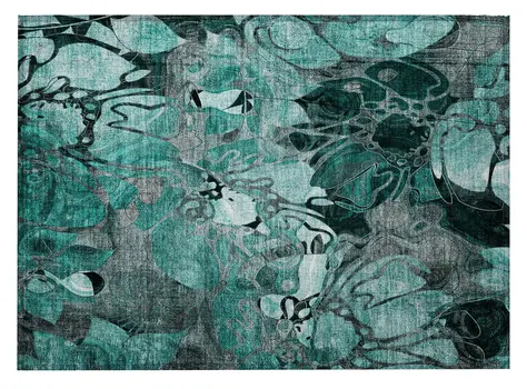 2' X 3' Teal Black and Gray Abstract Washable Indoor Outdoor Area Rug