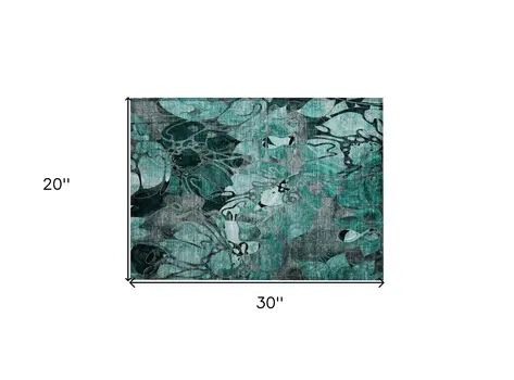 2' X 3' Teal Black and Gray Abstract Washable Indoor Outdoor Area Rug