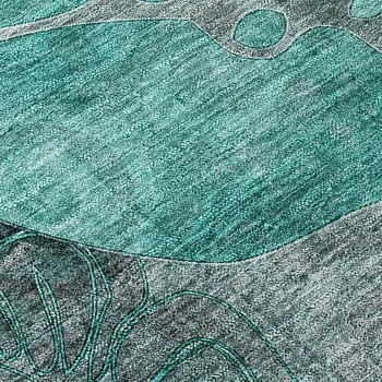 2' X 8' Teal Black and Gray Abstract Washable Indoor Outdoor Runner Rug