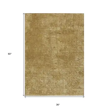 3' X 5' Tan Abstract Washable Non Skid Indoor Outdoor Area Rug