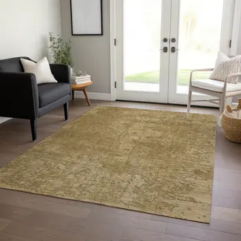 3' X 5' Tan Abstract Washable Non Skid Indoor Outdoor Area Rug