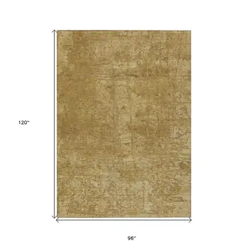 8' X 10' Tan Abstract Washable Non Skid Indoor Outdoor Area Rug
