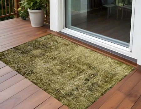 2' X 3' Green Abstract Washable Non Skid Indoor Outdoor Area Rug