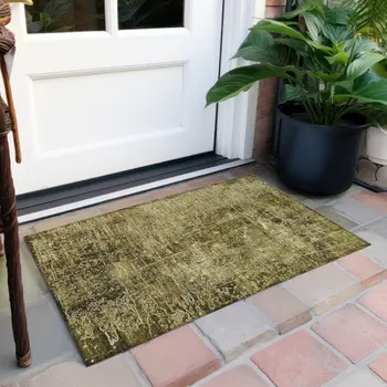 2' X 3' Green Abstract Washable Non Skid Indoor Outdoor Area Rug