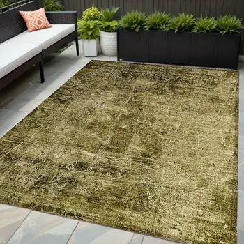 5' X 8' Green Abstract Washable Indoor Outdoor Area Rug