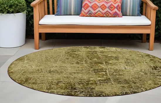 8' Green Round Abstract Washable Indoor Outdoor Area Rug