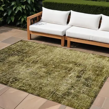 8' X 10' Green Abstract Washable Non Skid Indoor Outdoor Area Rug