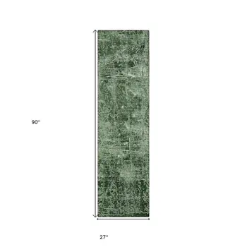 8' Runner Emerald Abstract Washable Non Skid Indoor Outdoor Runner Rug