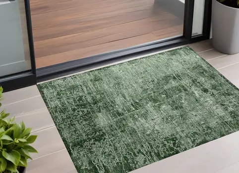 3' X 5' Emerald Abstract Washable Non Skid Indoor Outdoor Area Rug