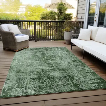 3' X 5' Emerald Abstract Washable Non Skid Indoor Outdoor Area Rug