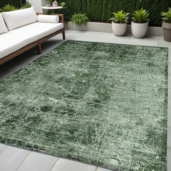 5' X 8' Emerald Abstract Washable Non Skid Indoor Outdoor Area Rug
