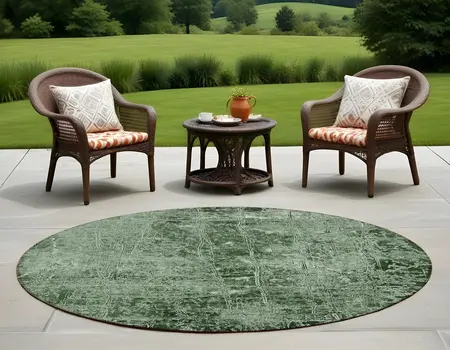 8' Round Emerald Round Abstract Washable Non Skid Indoor Outdoor Area Rug