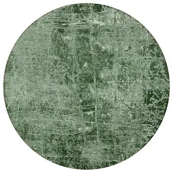 8' Round Emerald Round Abstract Washable Non Skid Indoor Outdoor Area Rug