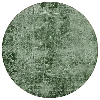 8' Round Emerald Round Abstract Washable Non Skid Indoor Outdoor Area Rug