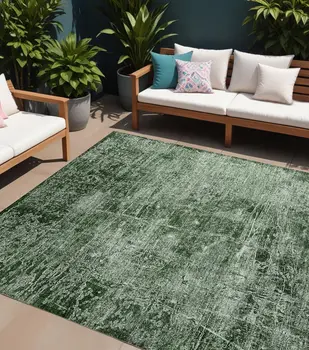 9' X 12' Emerald Abstract Washable Non Skid Indoor Outdoor Area Rug
