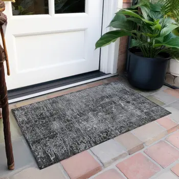 2' X 3' Gray Abstract Washable Non Skid Indoor Outdoor Area Rug