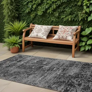8' Runner Gray Abstract Washable Non Skid Indoor Outdoor Runner Rug