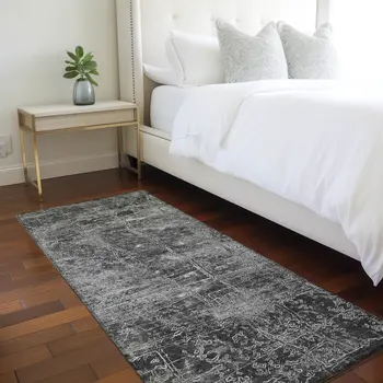 8' Runner Gray Abstract Washable Non Skid Indoor Outdoor Runner Rug