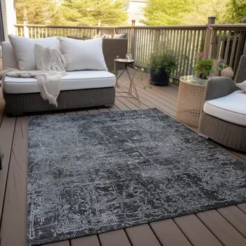 3' X 5' Gray Abstract Washable Non Skid Indoor Outdoor Area Rug