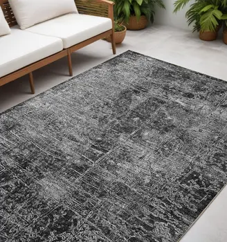 5' X 8' Gray Abstract Washable Non Skid Indoor Outdoor Area Rug