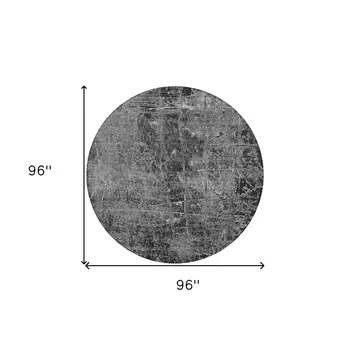 8' Round Gray Round Abstract Washable Non Skid Indoor Outdoor Area Rug
