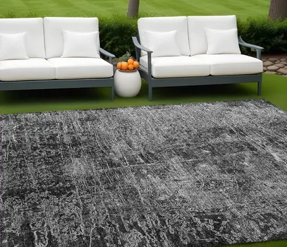 8' X 10' Gray Abstract Washable Non Skid Indoor Outdoor Area Rug