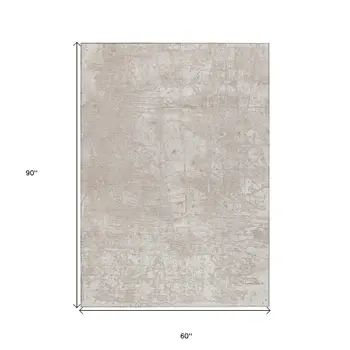 5' X 8' Ivory Abstract Washable Non Skid Indoor Outdoor Area Rug