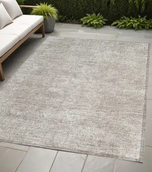 5' X 8' Ivory Abstract Washable Non Skid Indoor Outdoor Area Rug