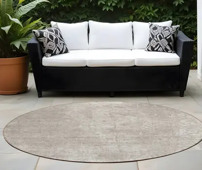 8' Round Ivory Round Abstract Washable Non Skid Indoor Outdoor Area Rug